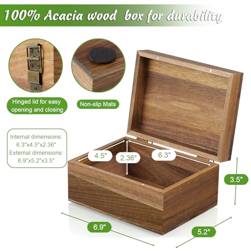 DRASTAR Keepsake Box, Acacia Wood Memory Box with Hinged Lids, Wooden Jewelry Box, Small Storage Box,3x5, 4x6 Decorative Card Box, Bridal Shower Gifts - color: Acacia, size: Small