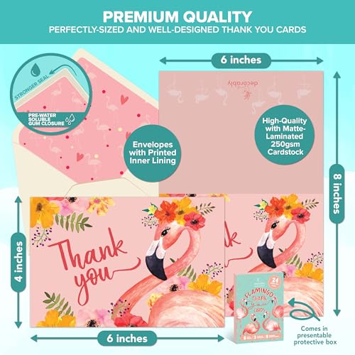 Decorably 24 Pack 6x4in Flamingo Thank You Cards with Envelopes - style: Flamingo