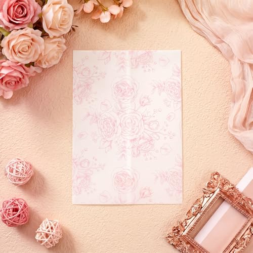 100 Pcs Pre Folded Floral Vellum Jackets for 5x7 Invitations, Wedding Translucent Vellum Paper with Ribbon, Envelope Liners for Wedding Bridal Baby Shower Birthday Mother Event(Pink) - color: Pink