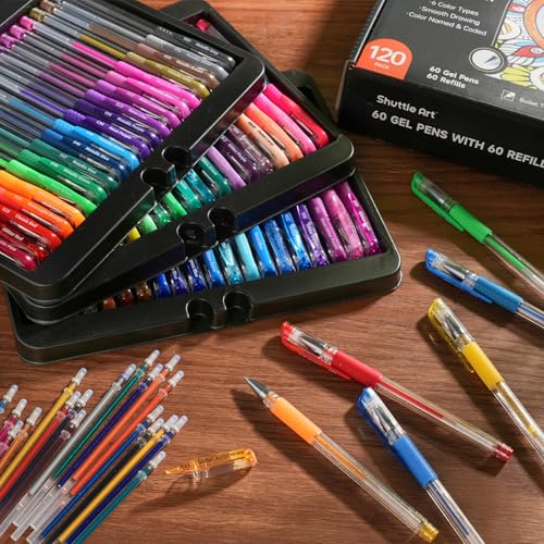 Shuttle Art Gel Pens, 120 Pack Gel Pen Set Packed in Sturdy Box, 60 Unique Colors with 60 Refills for Adults Coloring Books Drawing Doodling Crafts Scrapbooking Journaling - color: 120 Pack in Box
