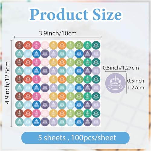 500Pcs/5 Sheets Happy Birthday Planner Stickers Mini Calendar Stickers 1/2 Inch Cute Cake Icons for Journals Scrapbooking Party Event Schedule Marking Organization DIY Craft Decoration - style: Cake