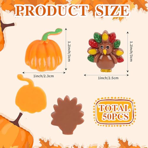 FOIMAS Thankgiving Resin Flatback Charms,50pcs Pumpkin Turkey Embellishment Resin Miniatures for Fall Thanksgiving Ornament Decoration Supply - color: Orange Fall