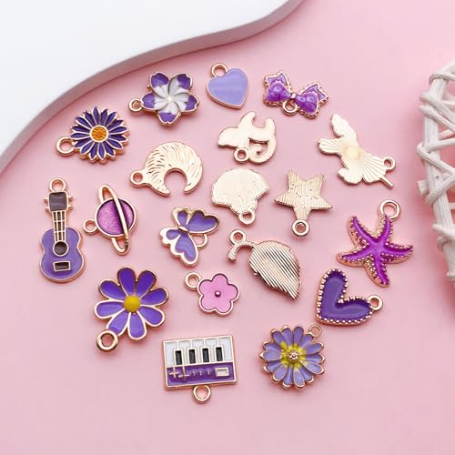 Youdiyla 40pcs Enamel Charms Alloy Metal Charms for Jewelry Making Necklace Bracelet Earring DIY Accessories - color: Purple
