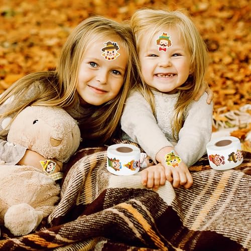 Haooryx Fall Scarecrow Sticker Rolls, 1000Pcs Autumn Scrapbook Stickers - style: Fall-Theme Scarecrow Head 2Roll