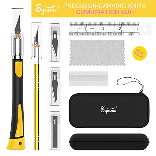 Craft Knife Set, Exacto Knife with Rubber Handle for Cutting, Carving, Scrapbooking, DIY, and Modeling, Including 2 Hobby Knife, 20 Replacement Exacto Blades, Storage Box, Sharpening Stone, Etc - color: Orange