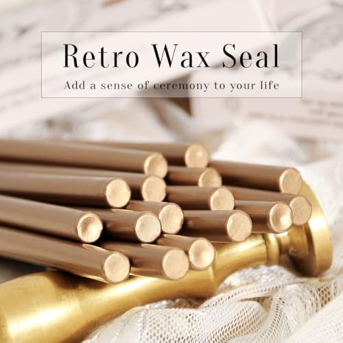 Classic Antique Gold Sealing Wax Stick for Mini Glue Gun, Pack of 16 | Wax Seal Stick, Vintage gold tone, 0.7-inch diameter, For DIY wedding invites, Envelope sealing, Mini glue gun compatible - color: Antique Gold, size: Small