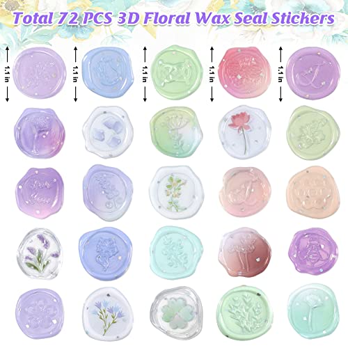 SHANGRLA 72 PCS Premade Floral Wax Seal Stickers, Wedding Envelope Seals - style: Floral