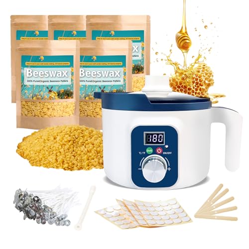 Beeswax Candle Making Kit for Adult with Digital Wax Melting Pot | Make Your Own Beeswax Candle Kit Including Wax Melter Temperature Control,Cotton Wick,Wick Stickers - color: orange, size: digital wax melting pot kit 5pcs