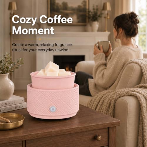 mocosa Ceramic Wax Melt Warmer for Scented Wax Melts 3-in-1 Electric | Fragrance Burner，for Home Office Bedroom，Birthday Gifts for Women，Mother's Day(Pink) - style: Pink checkered
