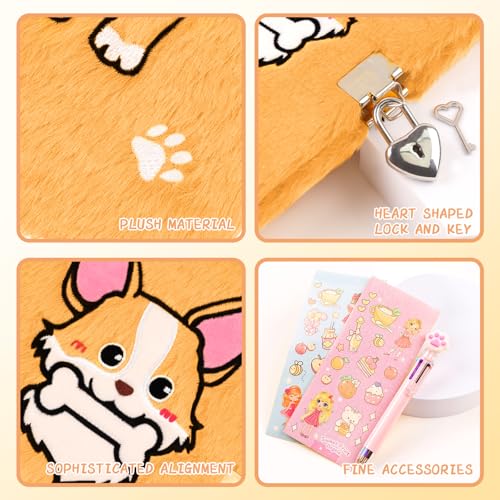 Corgi Diary with Lock, Dog Gift Set for Girls Ages 6-8 - style: Corgi