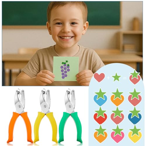 Zonon 3 Pcs Round Heart Star Orange Yellow Green Hole Punchers - color: Orange Yellow Green, style: Round Heart Star