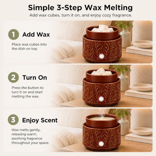 nawaza Ceramic Wax Melt Warmer 4-in-1 Electric Scented Candle Wax Burner - color: Dark Brown-01