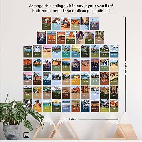Pop Chart | National Parks Wall Collage Kit | 63 Pcs 4" x 6" Art Prints | Track Your Travels to Every US National Park With America the Beautiful Wall Decor | 100% Made in the USA - size: 4 x 6 inches - National Parks