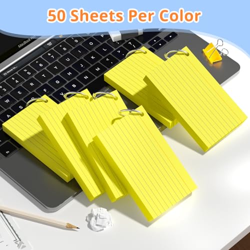 300 PCS Index Cards 3x5 Inches, Yellow Flash Cards with Ring - color: Yellow, size: 3x5 Inch