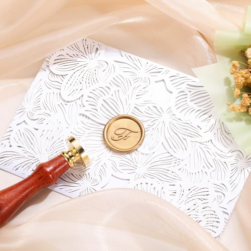Yoption Handwritten Initial Alphabet Wax Seal Stamp, Letter F | Brass Head and Wooden Handle Sealing Stamp for Wedding Invitations, Envelopes, Christmas Cards, Gift Wrapping, Snail Mails - style: F
