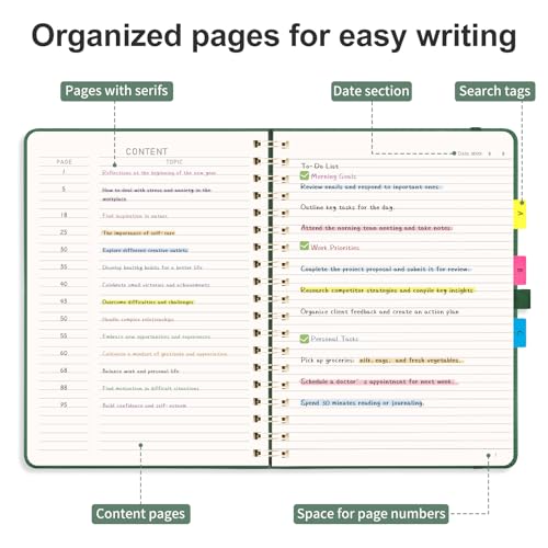 AHGXG Lined Spiral Journal Notebook, 140 Pages, B5 (7.6" x 10") | Journals for Women, Hardcover Leather Notebook College Ruled, 100 GSM Paper, for Work School Note Taking (Dark green) - color: Dark Green, size: B5