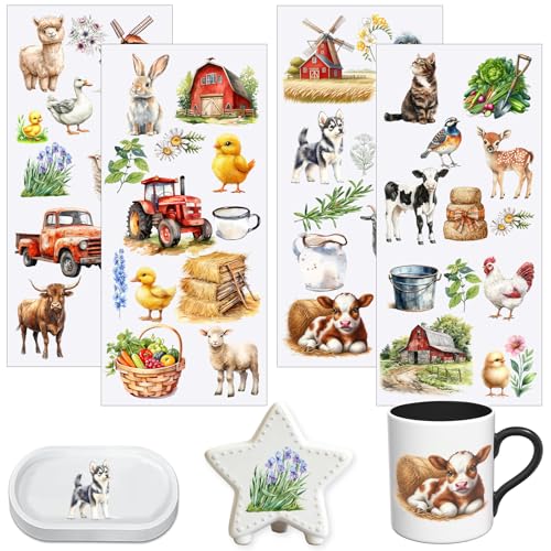 4 PCS Farm Animals Cuttable UV DTF Stickers - style: farm animals