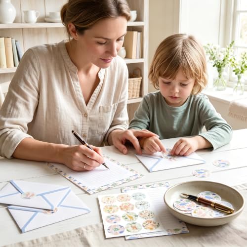 50 Pcs Stationery Paper Envelopes Set,No-Bleed Lined (6Style) | Includes 24 Writing Paper & 24 Envelopes with 24 Round Stickers, Cute Animal Letter Writing and Stationery Paper Envelopes - color: Cute Forest