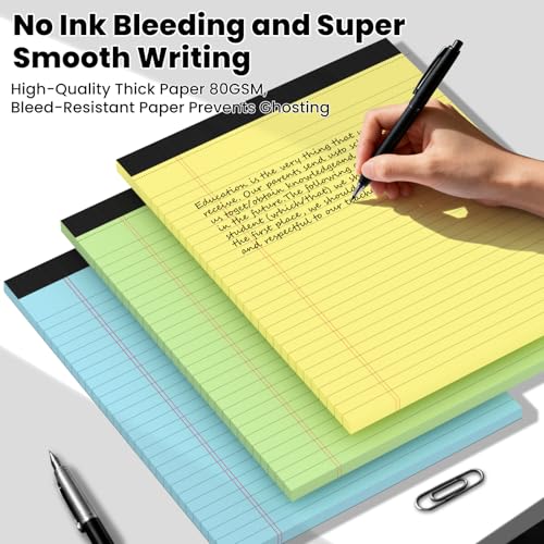 3pcs Legal Pads 8.5 x 11, Color Notepads 8.5 x 11 In, Perforate Wide Ruled - color: Yellow/Green/Blue