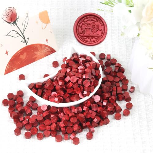 Metallic Red Wax Seal Beads, HOSEALING Premium 360pcs Sealing Beads for Wax Seal Stamp, Flame Red Sealing Wax Pellets Refill Pack for Wax Seal Kit, Wedding Invitations, Envelope Letter Sealing - color: Flame Red