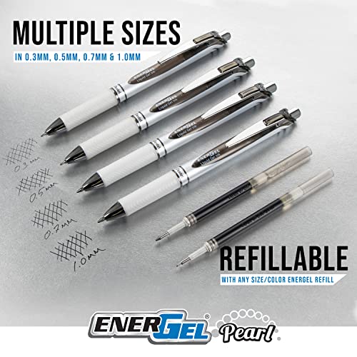Pentel EnerGel Pearl RTX Gel Pen, 0.7mm, Assorted Ink, 4 count | Retractable, Medium Line, Needle-tip, Black Pink Blue and Purple ink - color: Assorted, size: 4 Count (Pack of 1), style: 0.7mm Needle
