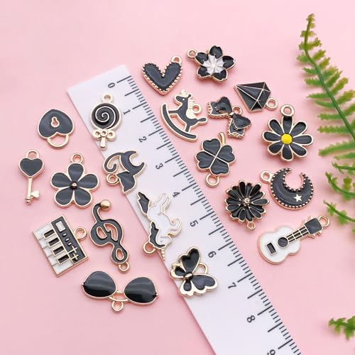 Youdiyla 40pcs Enamel Charms Alloy Metal Charms for Jewelry Making Necklace Bracelet Earring DIY Accessories - color: Black