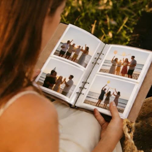 Mactto Photo Album, Artificial Leather, 4x6 200 Photos, Ring Binder Design with 10 Writing Paper, Travel Family Wedding Kids Graduation Ultrasound Baby Picture Album Scrapbook Photo Album (flesh pink) - color: flesh pink