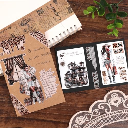 Dizdkizd Washi Tape Set, 4 Pre-Cut Animal Print PET & Washi Tapes Stickers with Diverse Sexy Women, Flowers, Adult Journaling Supplies for Collage Scrapbooks Craft Project - color: Brown