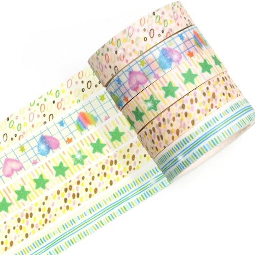 Cute Pattern Washi Tape Set 5 Rolls Glitter Cover Decorative Wide Kawaii Masking Tapes for Arts, DIY Crafts, Journals, Planners, Scrapbook, Wrapping (3 Heart Pop) - color: 3 Heart Pop
