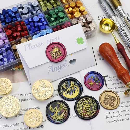 SWANGSA Starry Wax Seal Stamp Kit with Sealing Wax Beads | Wax Stamp Seal Kit for Wedding Invitations, Envelopes, Snail Mails, Wine Packages, Christmas Cards, Gift Wraps - color: Starry