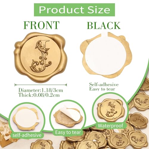 SWANGSA Initial Alphabet Wax Seal Stickers, 100 Pcs Antique Gold 3D Floral Letter D Envelope Seal Stickers Self- Adhesive, Perfect for Wedding Invitation, Christmas, Gift Wrapping - size: 100, style: D