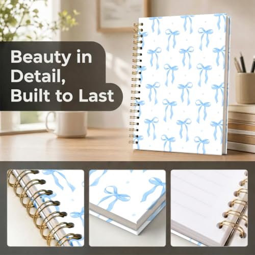 JYYDADIXX Spiral Journal Notebook, Cute Hardcover Lined Notebook for Work & Note Taking, Funny College Ruled A5 Notebooks 60 Pages for Women Men Luxury Blue Bowties