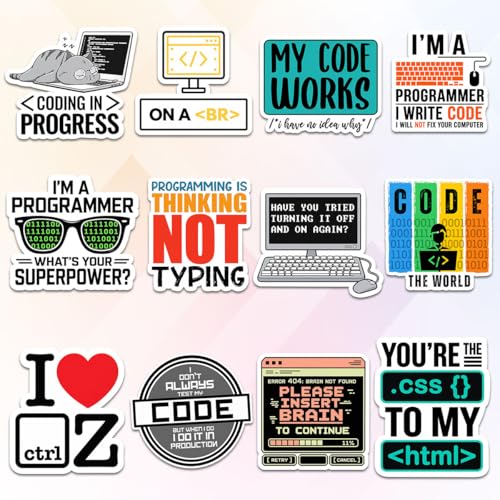 (12pcs-3in) Programmer Coder Sticker Funny Stickers Developer Humor Gifts - color: Developers Programmers 1