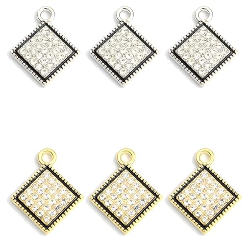 stino 40/50 Pieces Rhinestone Charms, Turtle Heart Bow Cross & Rhombus Jewelry Making Supplies, Silver & Gold Plated Crystal Pendants - style: Rhombus (40PCs)