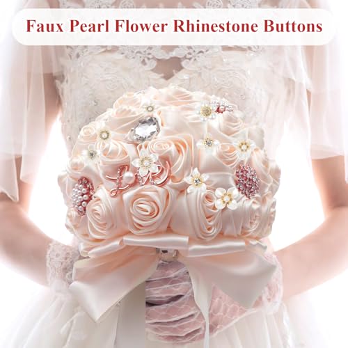150 Pcs Pearl Flower Buttons,Flat Back Pearl Rhinestone Flowers for Crafts, Faux Pearl Resin Flower Embellishments for DIY Hair Accessories, Clothes, Bags, Shoes, Wedding Bouquets