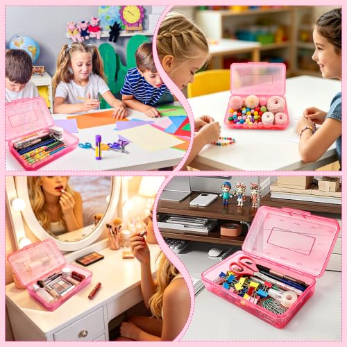 Pencil Box, Pencil Case, Hard Plastic Pencil Box Large Capacity Crayon Case, Organizer with Snap-tight Lid Stackable, Clear Storage Boxes for Girls Boys Classroom Back to School Office Supplies, Pink - color: Rose Pink