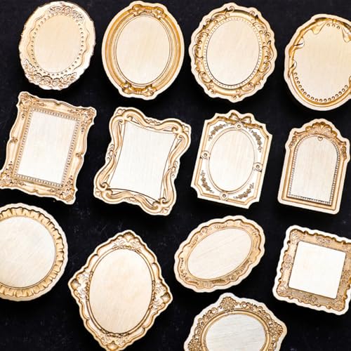 Frame Wax Seal Stamp Kit, 3D Embossed Relief Carving Wax Seal Stamp Head and Wood Handle, Decor for Envelope Wedding Invitation and Sealing Letter (F1) - color: Frame Wax Seal Stamp 1