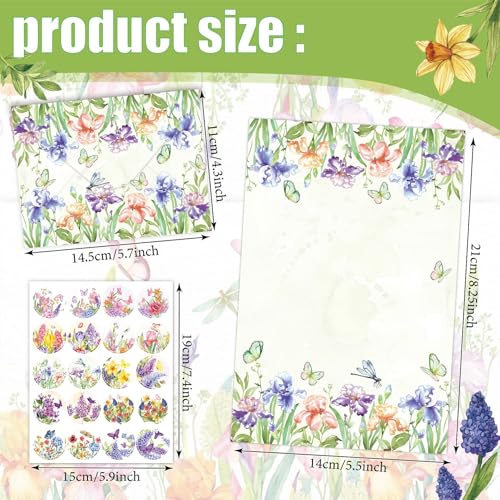 160 Packs Stationery Paper and Envelopes Set 10 Different Designs, 50 One Sided Stationery Writing Papers with 50 Matching Envelopes and 60 Round Dot Sticker, 5.5 x 8.25 Inch (Spring) - style: spring