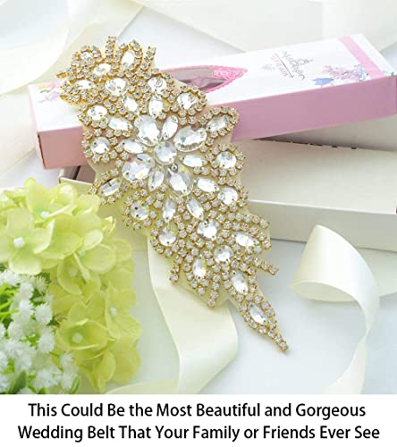 ShiDianYi Wedding sash Bridal Belts Gold Rhinestone Trim Applique Bridal sash Bridal Shower -RA004 - color: Gold, size: 1 Count (Pack of 1)