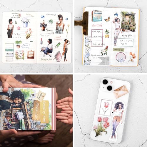 Dizdkizd Pre-Cut Journaling Sticker Book, 20 Sheets - 270 PCS Fashion Colored Women Planner Decals, PET & Paper Scrapbook Sticker Set Bullet Junk Journal Supplies - color: Green