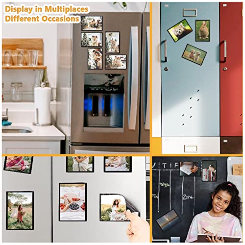 Magnetic Picture Frame, Holds 4X6 Inches Pictures, Reusable Black Magnet Fridge Photo Sleeves for Refrigerator, Locker,Office Cabinet (Black, 6) - style: 6Pcs-4x6-Black