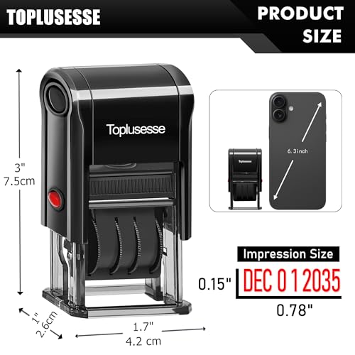 Date Stamp Self Inking Dater Stamp for Business 12 Year Band Black Mount Red Ink - color: Black Mount Red Ink