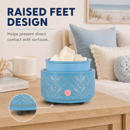 mocosa Ceramic Wax Melt Warmer for Scented Wax Melts 3-in-1 Electric | Fragrance Burner，for Home Office Bedroom，Birthday Gifts for Women，Mother's Day(Blue) - style: Blue Checkered