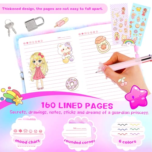 Cat Diary with Lock, Secret Journal for Girls Ages 4-12 - style: Cat