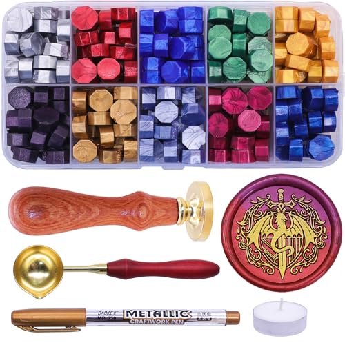 SWANGSA Dragon and Sword Wax Seal Stamp Kit with Sealing Wax Beads | For Wedding Invitations, Gift Wrap, Envelope Seals, Christmas Card - style: Dragon and Sword