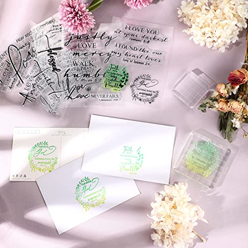 Geyee 8 Pcs Christian Bible Verse Clear Rubber Stamps for Crafting, 6 Sheets Christian Bible Verse Clear Rubber Stamp 2 Pcs Acrylic Blocks for DIY Journal Card Making Scrapbooking Decor