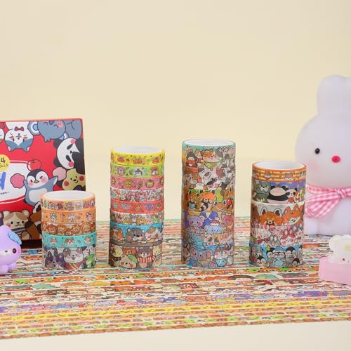 24 Rolls Colorful Cute Cartoon Animal Writable Washi Tape Set, Decorative Tapes for Scrapbooking and Journaling, Junk Journal Supplies, Bullet Journaling for Women Girl 8-15mm Wide 9.84ft Long/Roll - color: Cartoon Animal