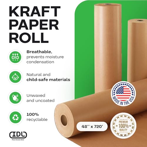 Brown Kraft Paper Roll, 48" x 8640" (720 feet) - USA-Made, IDL Packaging - color: Brown, size: 48"x720' (#50 Thick)