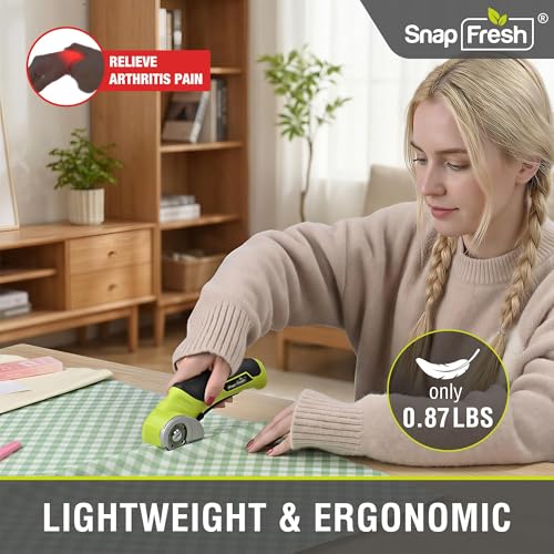 SnapFresh Cordless Electric Scissors, 4V Electric Mini Box Cutter, Carpet & Cardboard Cutter Tool with a Replacement Blade/Charger, Rotary Cutter for Cardboard Packages Leather Plastic （Green） - color: Green