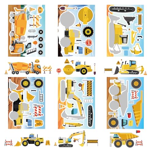 24 Sheets Make Your Own Construction Vehicle Stickers, Make-a-face Stickers - style: Construction Vehicle